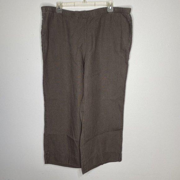 J Jill Linen Pants Sz L Tan Elastic Waist Lagen Look Wide Leg Loose Fit - Picture 1 of 7